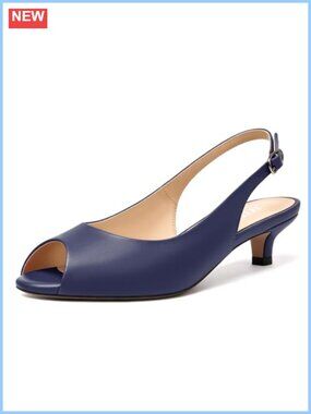 Peep Toe Slingback Kitten Heels Faux Leather Adjustable Buckle
